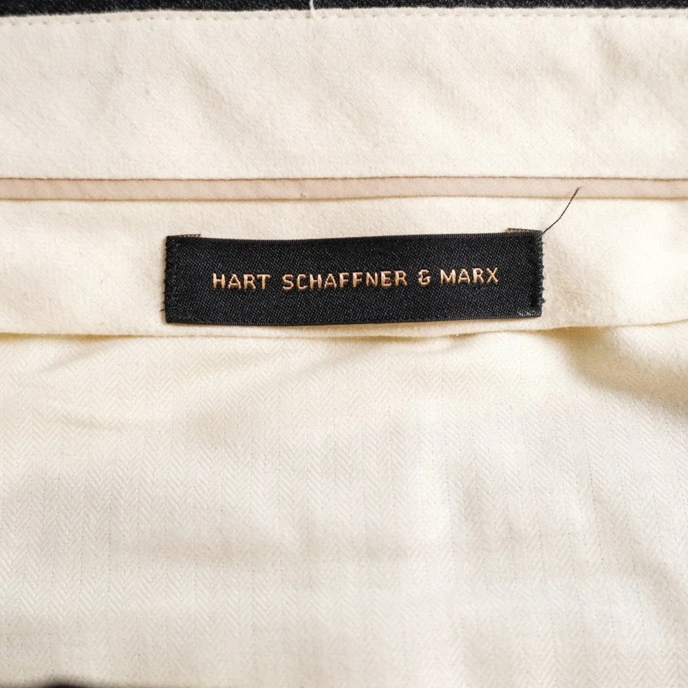 DAMAGED Hart Schaffner Marx Twill Flannel Wool Dark Gray Dress Pants 34 /‎ 31